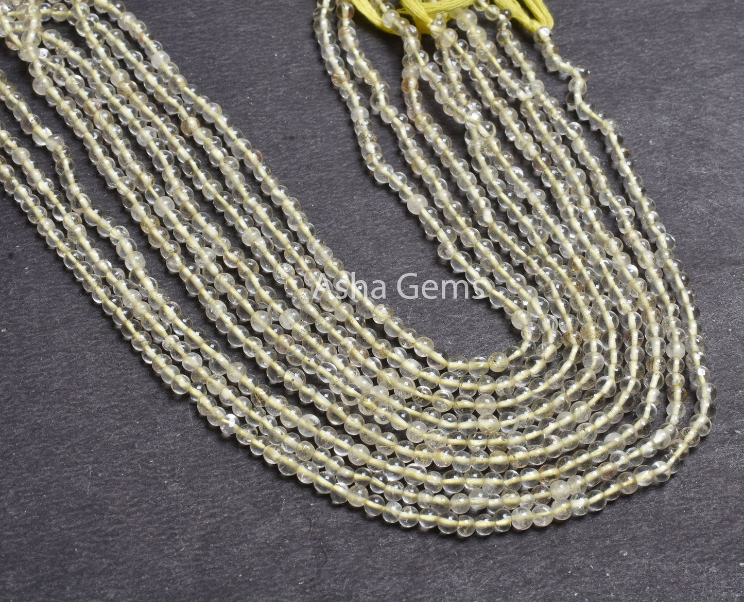 4 mm Lemon Quartz Smooth Round Ball Gemstone Beads,13" Strand Natural Yellow Lemon Plain Round Shape Beads, Lemon Quartz Bead Jewelry Crafts
