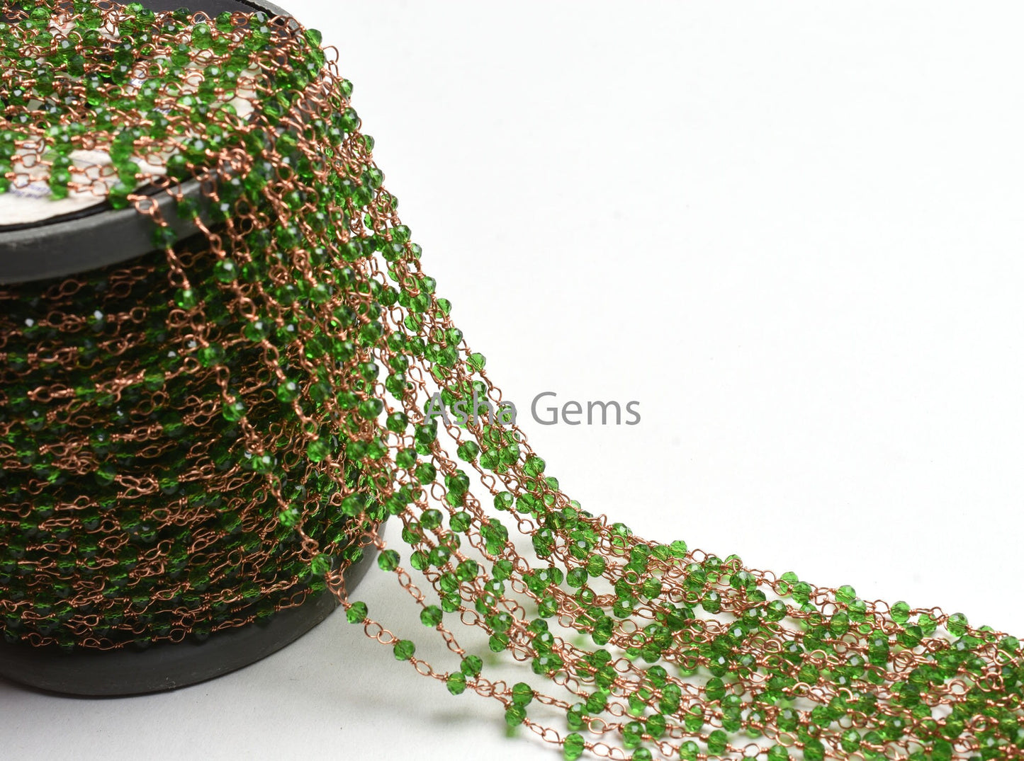 Beautiful Green Peridot Hydro Faceted Rondelle Beads Rosary Chain Rose Gold Plated Wire Wrap Handmade Chains Jewelry Making Necklace Crafts