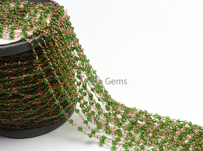 Beautiful Green Peridot Hydro Faceted Rondelle Beads Rosary Chain Rose Gold Plated Wire Wrap Handmade Chains Jewelry Making Necklace Crafts