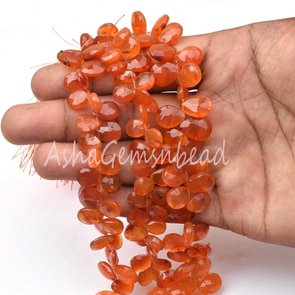 Carnelian Faceted Pear Shape Gemstone Beads, Natural Carnelian Side Drill Teardrop Briolette Indian Cut Beads, Carnelian Beads Jewelry SALE