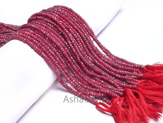 Red Ruby Corundum Faceted Beads,12.5" Ruby Indian Cut Rondelle gemstone beads, Ruby Corrundum Indian Cut beads For Necklace Jewelry Crafts