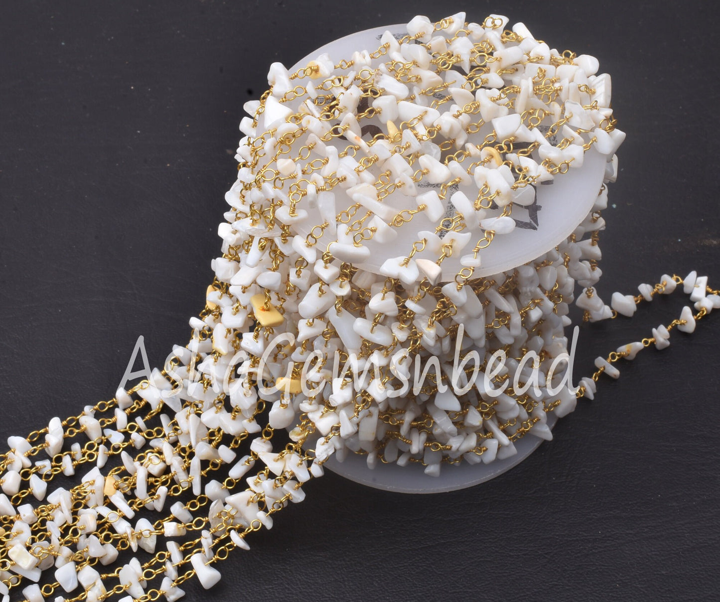 Natural White Opal Uncut Chip Beads Rosary Chain Gold Plated Wire Wrap Opal Gemstone Beaded Chain Handmade Rosary Necklace making Jewellrey