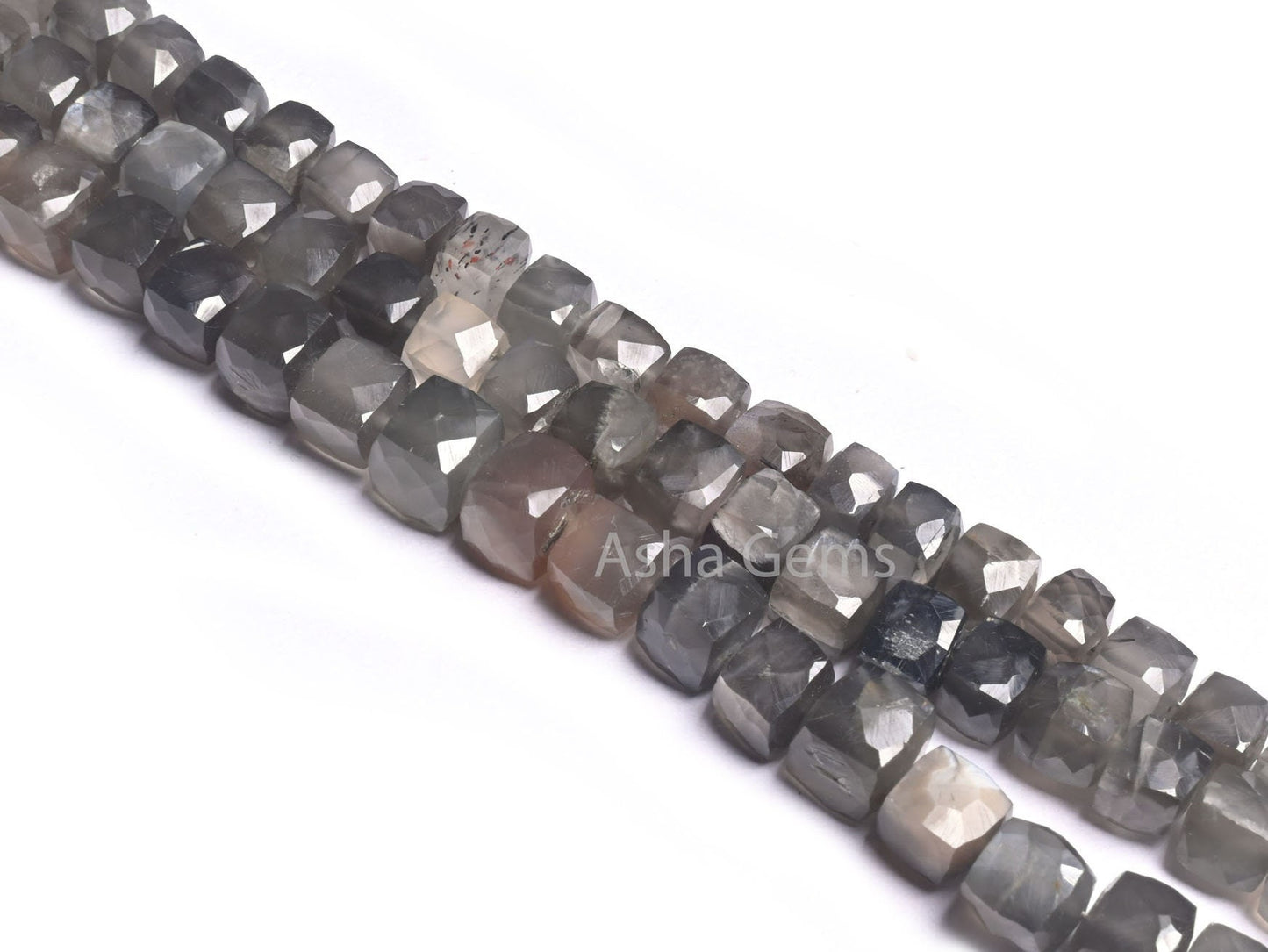 Natural Grey Moonstone Faceted 3D Cube Box Shape Gemstone Beads,10" Strand Moonstone Cube Beads, Grey Moonstone Beads Jewelry Making Crafts