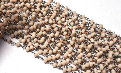 3,10,50 Feet Pink Opal Hydro Rondelle Beads Rosary Chain Black Gunmetal Plated Wire Wrap Micro Cut Bead Rosary Chain Jewelry Making Necklace