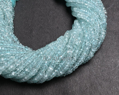 Fine Genuine Aquamarine Faceted Rondelle Beads,4-4.5mm Natural Blue Aquamarine Indian Machine Cut Gemstone Aquamarine Beads Jewelry Necklace