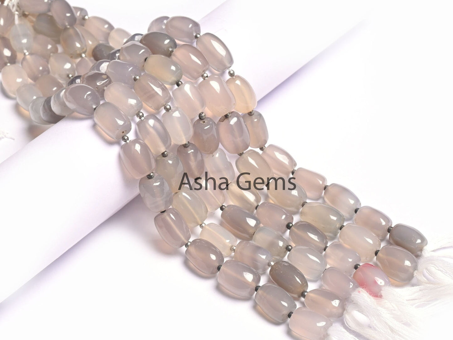 Light Grey Chalcedony Smooth Barrell Shape Gemstone Beads,8.5"Fine Chalcedony Uneven Handmade Barrell Straight Drill Chalcedony Bead Jewelry
