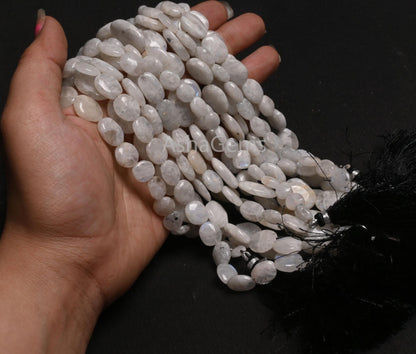 Natural Rainbow Moonstone Handmade Uneven Oval Shape Plain Beads,9" Flashy White Rainbow Oval smooth Gemstone Loose Beads Jewelry Craft SALE