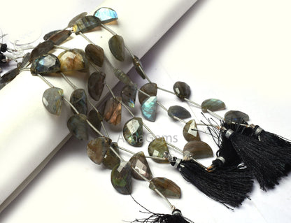 Natural Flash Labradorite Fancy D Shape Gemstone Beads Black rainbow Faceted Briolette beads, Labradorite Side Drill Beads For Jewelry Craft