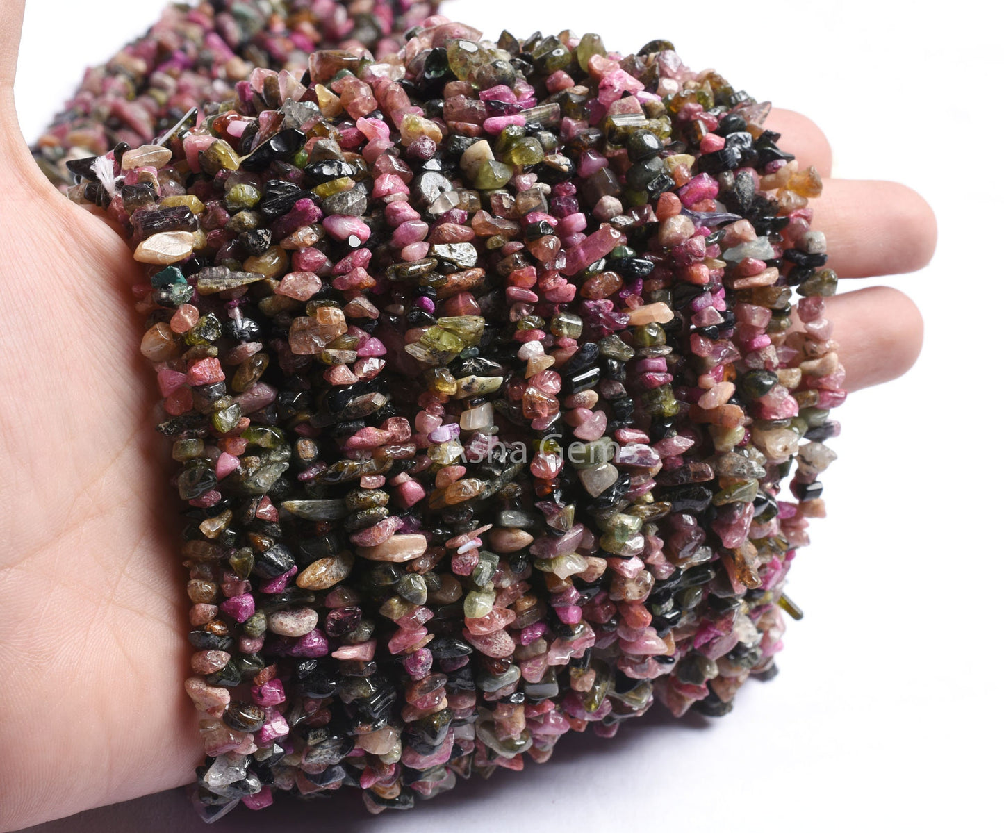 Natural Multi Disco Tourmaline Gemstone Uncut Chips Beads, 17,34" Strand Tourmaline Smooth Raw Rough Beads Jewelry Making Craft Tourmaline