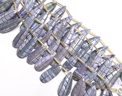 Amazing Shaded Blue Grey Opal Fancy Long Pear Carved Gemstone Handmade Beads,8" Opal Carving Fancy Teardrop Beads Jewelry Making Crafts SALE