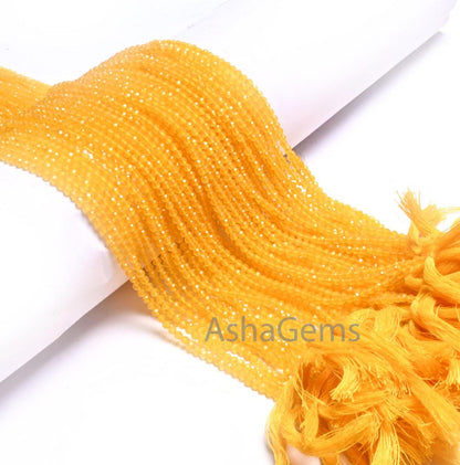 Rare Yellow Chalcedony Quartz Micro Cut Gemstone Tiny Beads,2.5 mm AAA Quality Yellow Quartz faceted Rondelle Machine Cut Beads Jewelry SALE