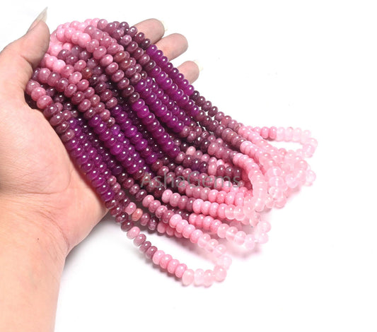 8 mm Multi Pink Jade Quartz Smooth Rondelle Gemstone Loose Beads,16" Shaded  Bubblegum Pink Quartz Polish Beads Jewelry Necklace Crafts SALE