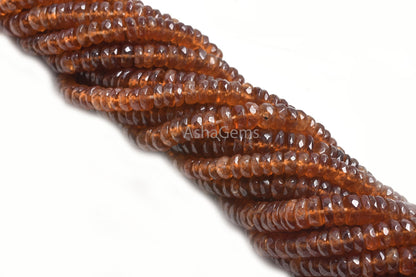 Natural Hessonite Garnet Faceted Heishi Tyre Beads,16" Hessonite Beads, Brown Hessonite Flat Wheel Shape Gemstone Bead Jewelry Making Crafts