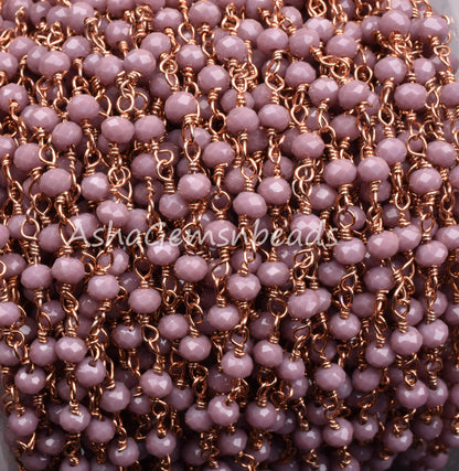 3,5,10 Feet Lavender Hydro Faceted Rondelle Beaded Rosary Chain RoseGold Plated Wire Jewelry Making Finding Wire Wrapped Chain 3-3.5mm Chain