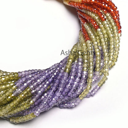 Beautiful Multi Color Shaded Zircon machine Cut Rondelle Beads,3mm Cubic zirconia Micro Cut Faceted Beads, Zircon Bead Jewelry Necklace SALE