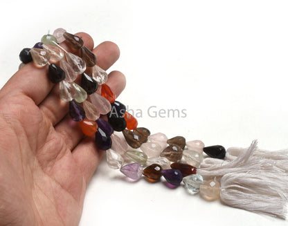 Multi Color Gemstone Hand Cut Drop Shape Beads,13"Strand Natural Mix Color Stone Faceted Drop Straight Drill Beads Briolette Disco Bead SALE