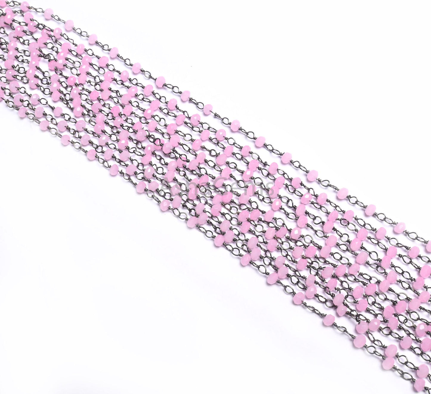 Rosary Chain black Plated Wire 3,5,10,50 Feet Pink Rose Quartz Hydro Faceted Rondelle Beaded Chain Jewelry Making Bulk Roll Wire Chain SALE