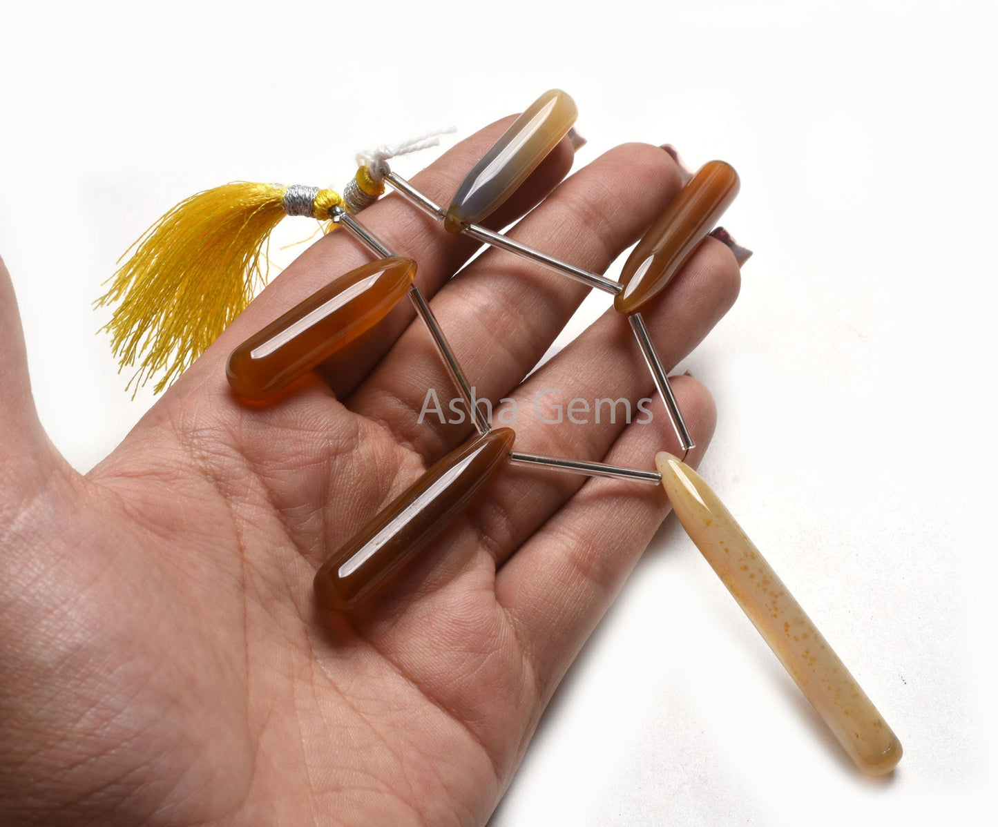 Beautiful Deep Yellow Shaded Chalcedony Plain Handmade Teardrop Side Drill Beads Chalcedony Smooth Fancy Pencil Long Drop Gemstone Bead SALE