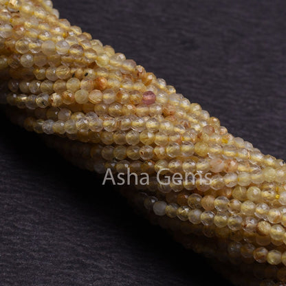AAA Quality Golden Rutile Micro Cut Gemstone beads 2 mm Natural Rutile Machine cut Faceted rondelle beads, Golden Yellow Rutile Bead Jewelry