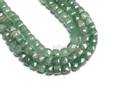 Shaded Green Strawberry Quartz Indian Cut Faceted Box Gemstone Beads, Natural Green Strawberry 3D Cube Box Beads Jewelry Making Handicrafts