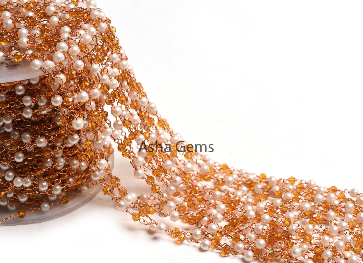 Fine White Pearl citrine Quartz Hydro Faceted Rondelle Beads Rosary Chain Rose Gold plated Wire Wrap Roll Beaded Chain Jewelry Making Crafts