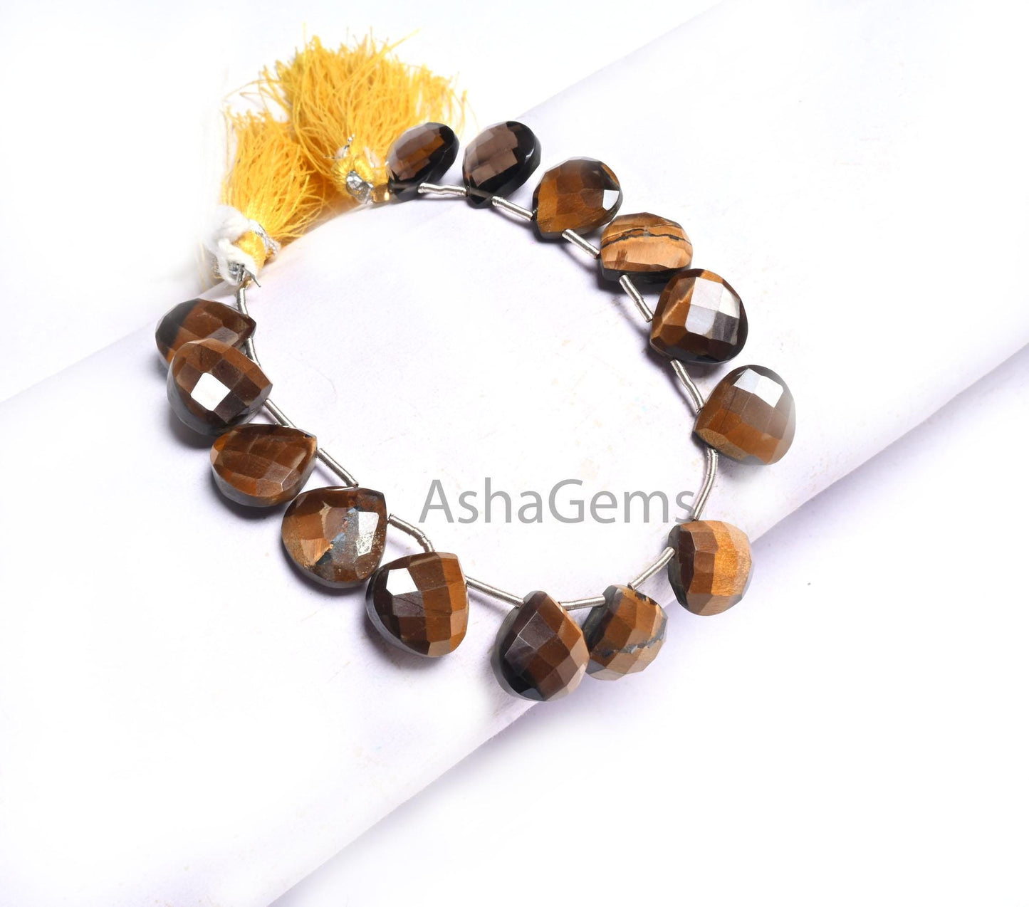 Beautiful Tiger Eye Faceted Heart Shape Beads,11 mm natural Tiger eye+ 2 Piece Smoky quartz Heart Briolette Gemstone Bead Jewelry Craft SALE (AG 18613)