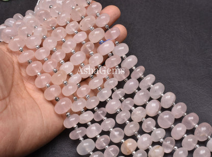 Natural Rose Quartz Smooth Rondelle Shape Beads, Pink Rose Quartz Plain Beads Handmade, Rose Quartz Rondelle, Quartz Smooth Beads Jewelry