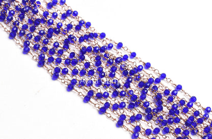 AAA Blue Chalcedony Hydro Beads Rosary Chain Rose Gold Plated Copper Wire Wrap Faceted Rondelle Beaded Chain Handmade Rosary Chains Jewelry