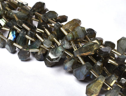Natural Flash Labradorite Faceted Coffin Shape Beads, Labradorite Fancy Softy Bead,7" Strand Black Rainbow Side Drill Bead For Jewelry Craft