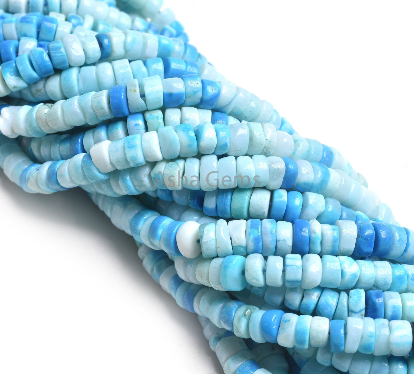 16" Strand Turquoise Color Blue Opal Smooth Tyre Beads, Shaded Blue Opal Plain Handmade Heishi Tyre Beads, Opal Wheel Gemstone Bead Jewelry