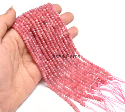 Beautiful Pink Jade Quartz faceted Rondelle Shape Beads,4.5mm Fine Jade Quartz machine cut Gemstone Loose Bead For Jewelry Making Craft SALE