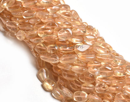 Natural Citrine Smooth Nugget Shape Beads,9/18" Strand Yellow Citrine Plain Handmade Uneven Tumble Straight Drill Gemstone Bead Jewelry SALE