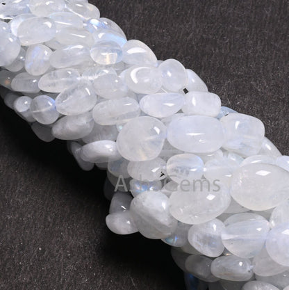 Natural Blue Fire Rainbow Moonstone Smooth Nugget Gemstone Loose Beads,9/18"Strand Fine White Rainbow Handmade Tumble Beads Necklace Jewelry (AG 22299)