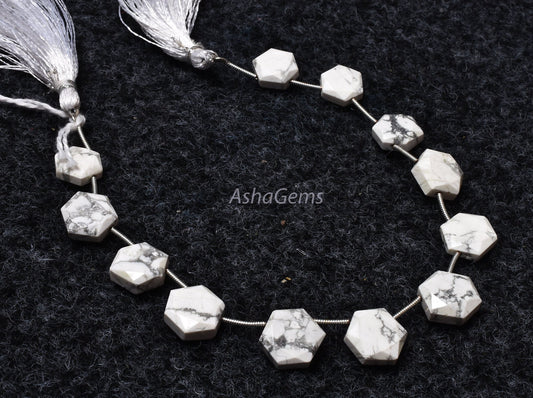 12 Piece strand  Howlite Faceted Fancy Shape Gemstone beads, White Howlite Hexagon Beads, howlite 6 Corner Briolette Bead For Jewelry crafts
