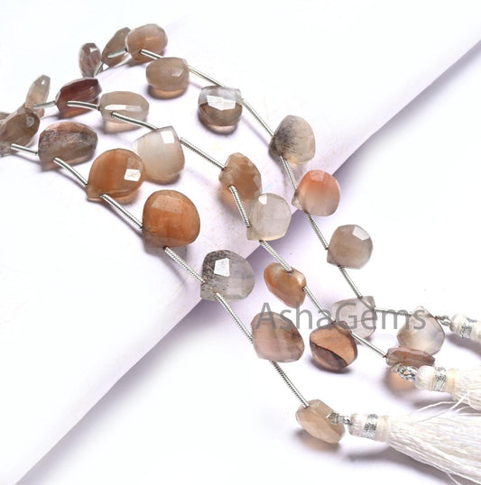 Shaded Grey Brown Moonstone Faceted Heart Gemstone Loose Beads,8" Bio Moonstone Heart Briolette Bead, Natural Moonstone Bead Jewelry makings (AG 18609)