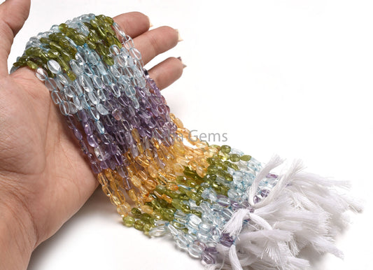 Shaded Multi Color Gemstone Smooth Oval Beads,13" Peridot Citrine Amethyst Handmade Plain Oval Straight Drill Beads, Disco Oval Bead Jewelry