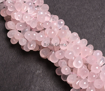 Natural Pink Rose Quartz Faceted Drops Gemstone Beads, Rose Quartz Bead, Fine Rose Quartz Side Drill Teardrop Briolette Beads Jewelry Crafts
