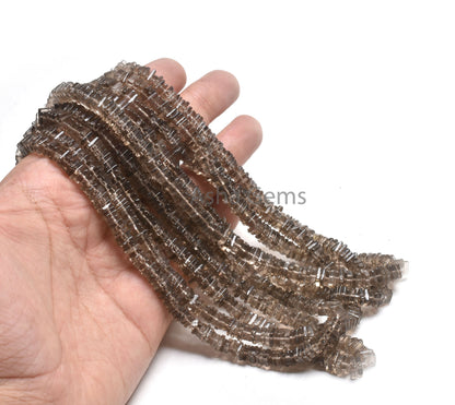 Natural Smoky Quartz Smooth Square Heishi Beads,16" Strand  Smoky Flat Gemstone Handmade Beads, Fine Smoky Beads  Jewelry Making Craft, SALE