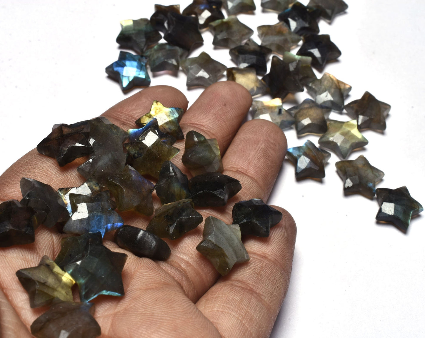 3,5,10 Pc Flashy Labradorite Carved Star Briolette,11-12 mm Black Rainbow Carving Star Gemstone Multi Fire labradorite Jewelry Making Crafts