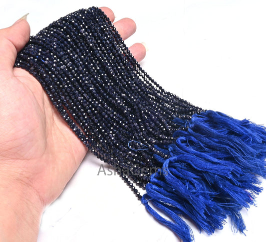 Beautiful Blue Sunstone Faceted Micro Cut Rondelle Shape Beads, Blue Sunstone Machine Cut Gemstone Beads, Sunstone Bead Jewelry Making Craft