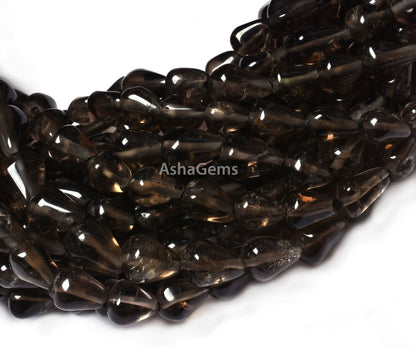 Natural Smoky Quartz Smooth Drops Shape Beads, Beautiful Smoky Teardrop Beads, Handmade Briolette Bead Plain Smoky Beads For Jewelry Crafts