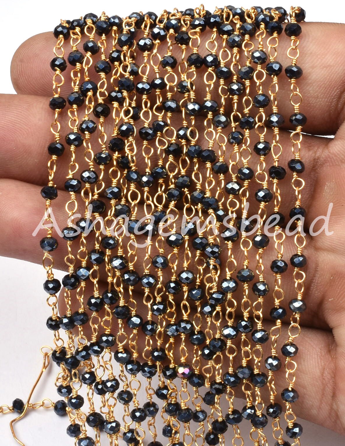 AAA Black Spinel Hydro Silver Coated Faceted Rosary Chain,3 mm Beaded Gold Plated Wire Wrap Rondelle handmade Chain Jewelry Making Craft SALE