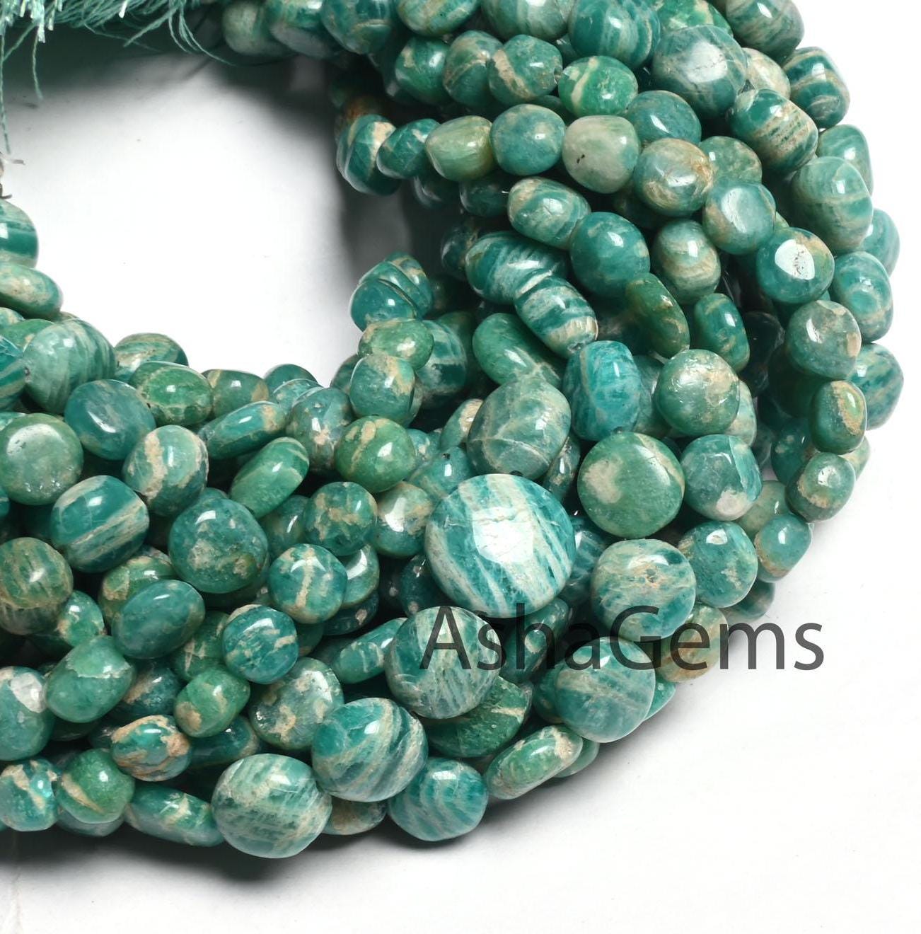 Natural Amazonite Smooth Coin Shape Handmade Beads,8" Shaded Blue Amazonite Coin Straight Drill Gemstone Amazonite Beads Jewelry Craft SALE