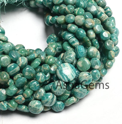 Natural Amazonite Smooth Coin Shape Handmade Beads,8" Shaded Blue Amazonite Coin Straight Drill Gemstone Amazonite Beads Jewelry Craft SALE