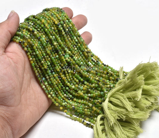 3.2 mm Green Opal Machine Cut Faceted Rondelle Shape Beads, Raw Green Opal Micro Cut Gemstone Beads, Fine Green Opal Bead Jewelry Craft SALE