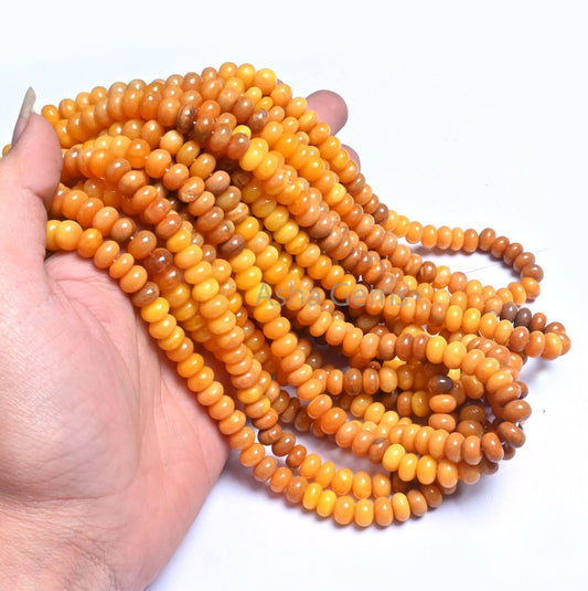 AAA Quality Shaded Yellow Opal Smooth Rondelle Gemstone Beads, Beautiful Mustard Yellow Opal Plain Handmade Gemstone Opal Bead Jewelry Craft