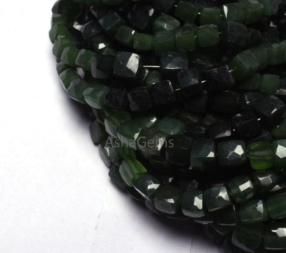 Beautiful Serpentine Faceted 3D Cube Box Beads,8"Strand Shaded Green Serpentine Cube Gemstone Beads Natural Serpentine Box Bead Jewelry SALE