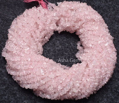 Fine Natural Rose Quartz Uncut Chips Raw Gemstone Beads,34"Strand pink Rose Quartz Smooth tiny Nugget Rough Beads, Rose Quartz Bead Jewelry