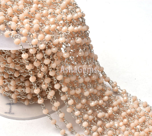 Beautiful Pink Opal Hydro Rondelle Beads Rosary Chain, Silver Plated Wire Wrap 3 mm Beaded handmade Chain Jewelry Making Necklace Handicraft