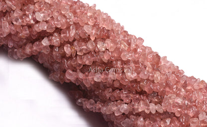 Natural Pink Strawberry Quartz Uncut Chip Beads,17/34" Strand Strawberry Quartz Beads, Gemstone Raw Rough Smooth Polish Beads Jewelry Crafts